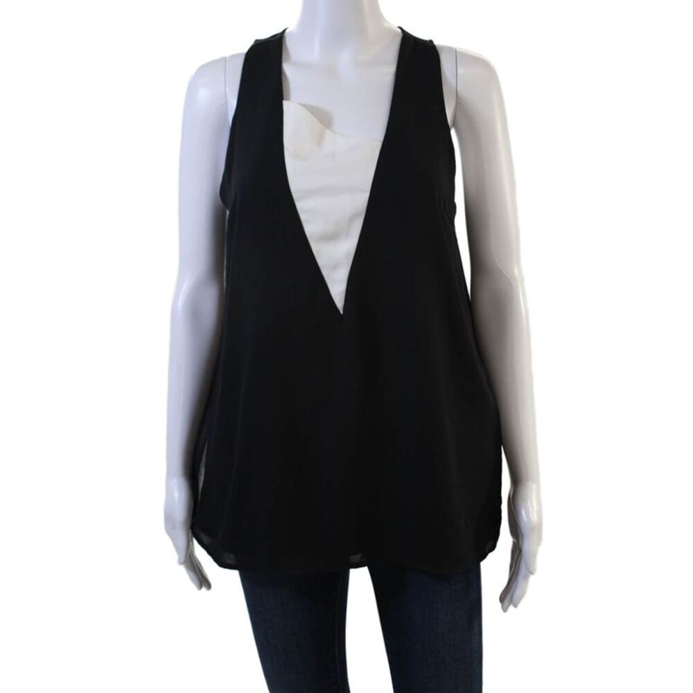 Solemio Womens V-Neck Sleeveless Tank Black 100% Polyester Size M
